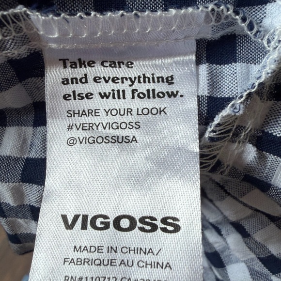 Vigoss Blue and White Gingham Seersucker Open Tie Front Blouse Medium - Picture 8 of 8